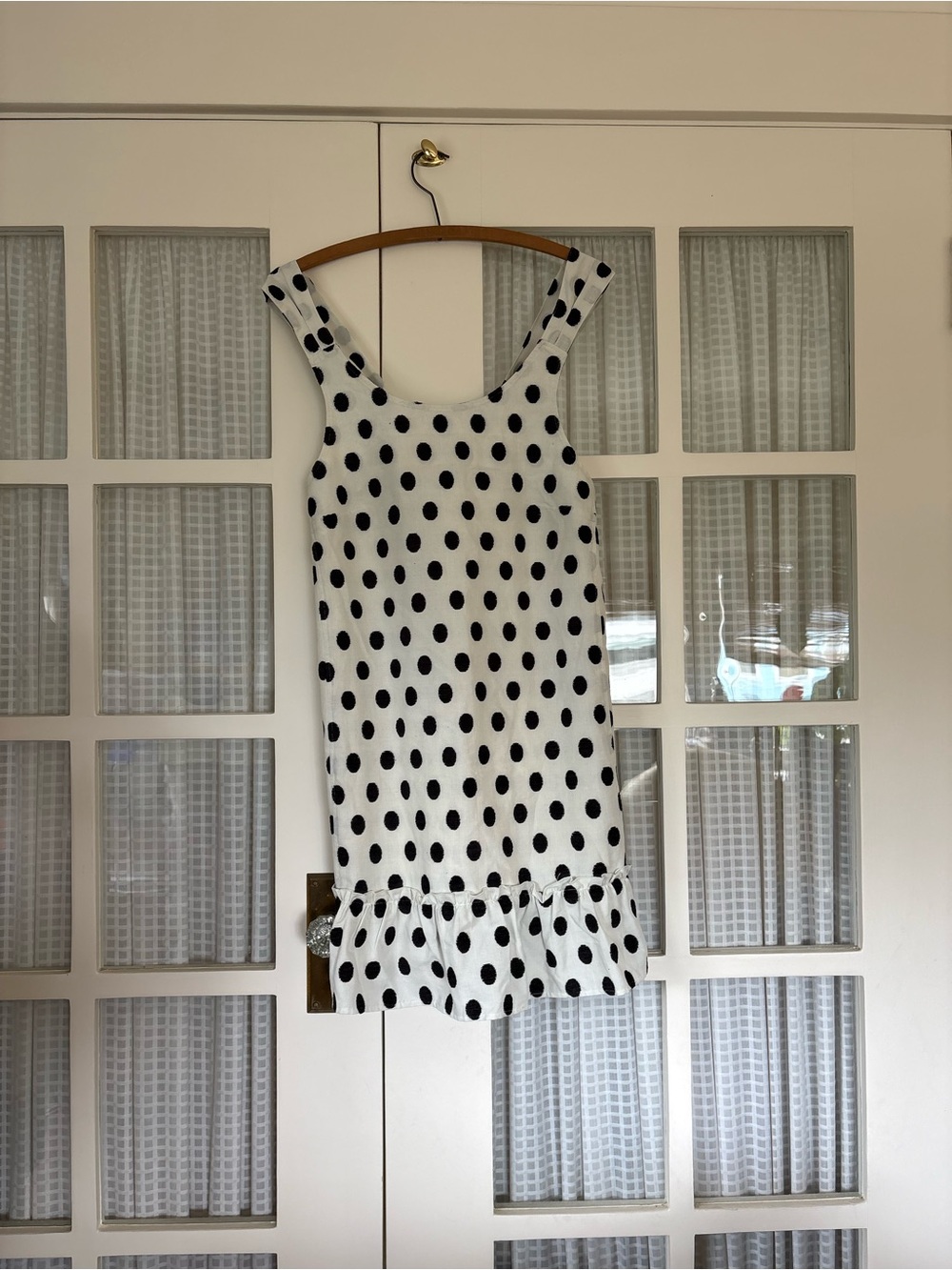 Sezane White Mini Dress with Black Polka Dots